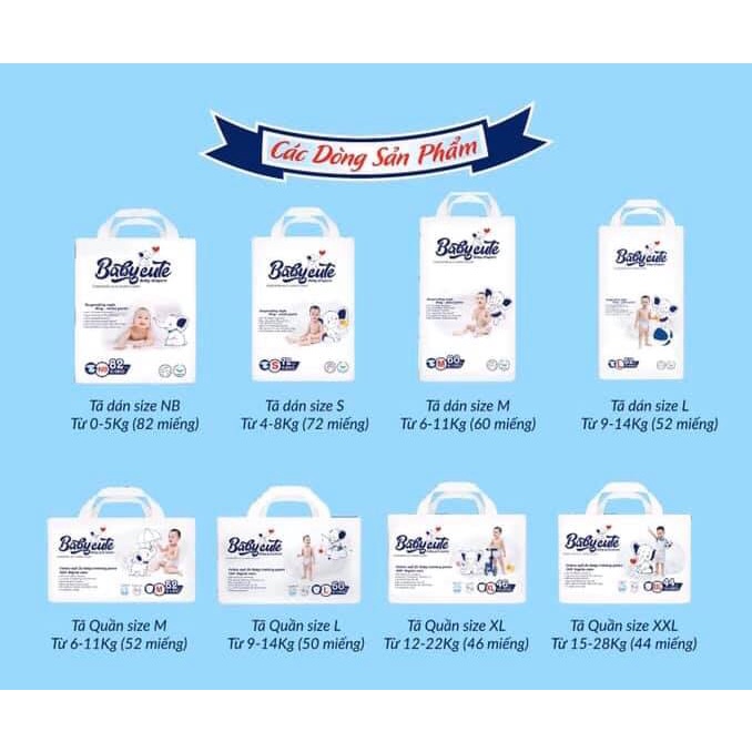 Bỉm Quần/Dán Baby Cute size (NB82-S72-M60-M52-M52-L50-XL46-XXL44