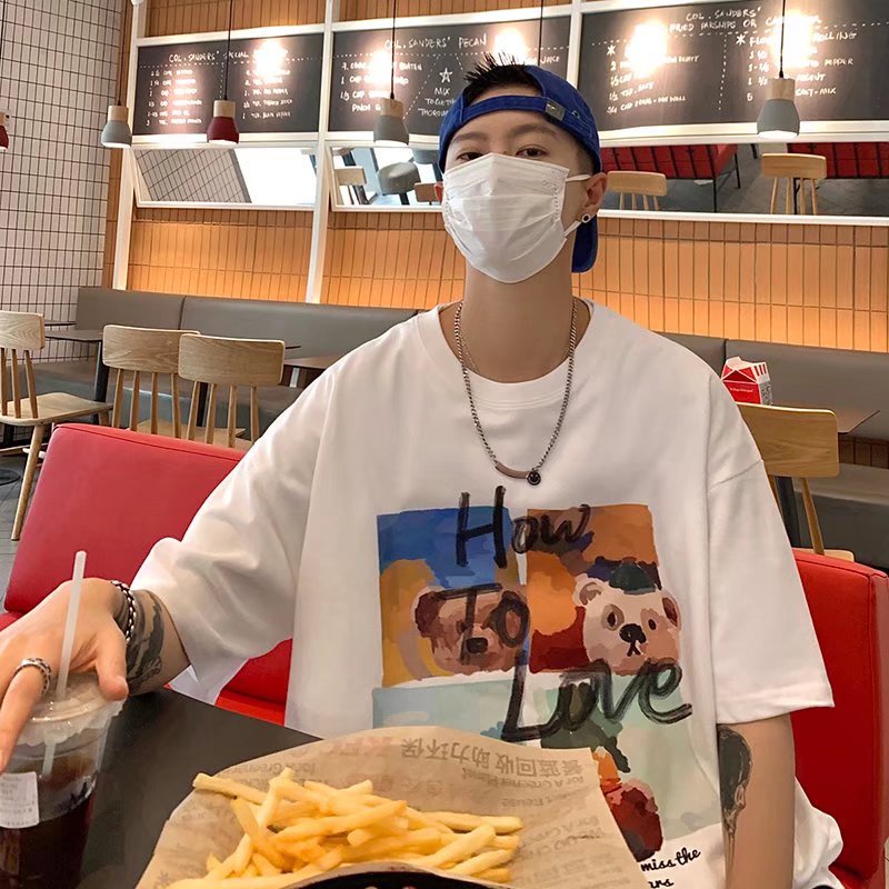 Áo Thun Tay Ngắn Cổ Tròn In Hình Gấu Hoạt Hình Dành Cho Nam