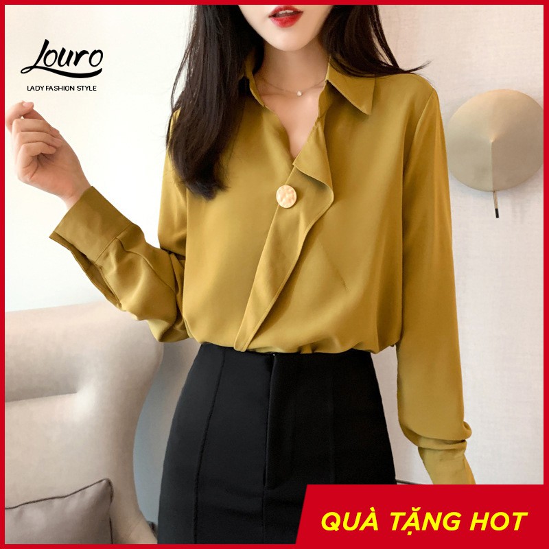 Áo sơ mi nữ công sở Louro L108, KÈM ẢNH THẬT, mẫu áo kiểu sơ mi cổ bẻ, cách điệu thanh lịch nhẹ nhàng