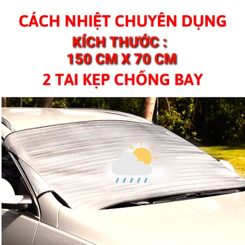 Tấm Bạt Che Cách Nhiệt Bảo Vệ Kính Lái Cho Xe Ô Tô Kích Thước 150cm x 70cm Lắp Đặt Bằng 2 Tay Kẹp Cửa Tiện Dụng