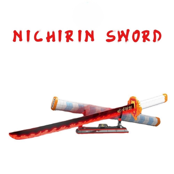 Đồ Chơi Lắp Ráp Kiểu Mô Hình Nhật Luân Kiếm Phát Sáng Của Viêm Trụ Rengoku Kyoujurou trong Kimetsu no Yaiba.