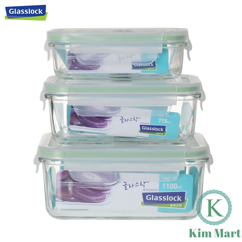 Bộ 3 hộp thủy tinh Glasslock GL1044 (400ml,715ml,1100ml) Hàn Quốc