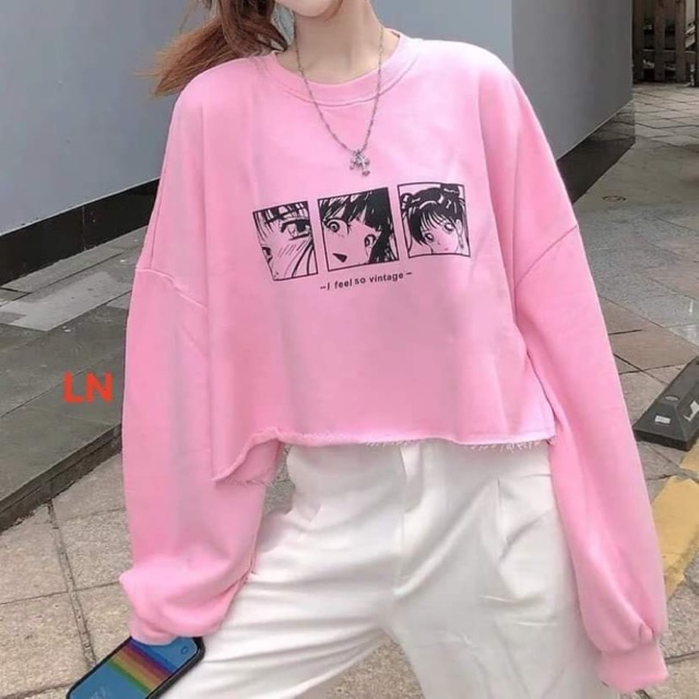 [ Mã WASTAPR giảm 10K đơn 50K] Áo croptop ô vuông cô gái hoạt hình tay bo LN12 | BigBuy360 - bigbuy360.vn