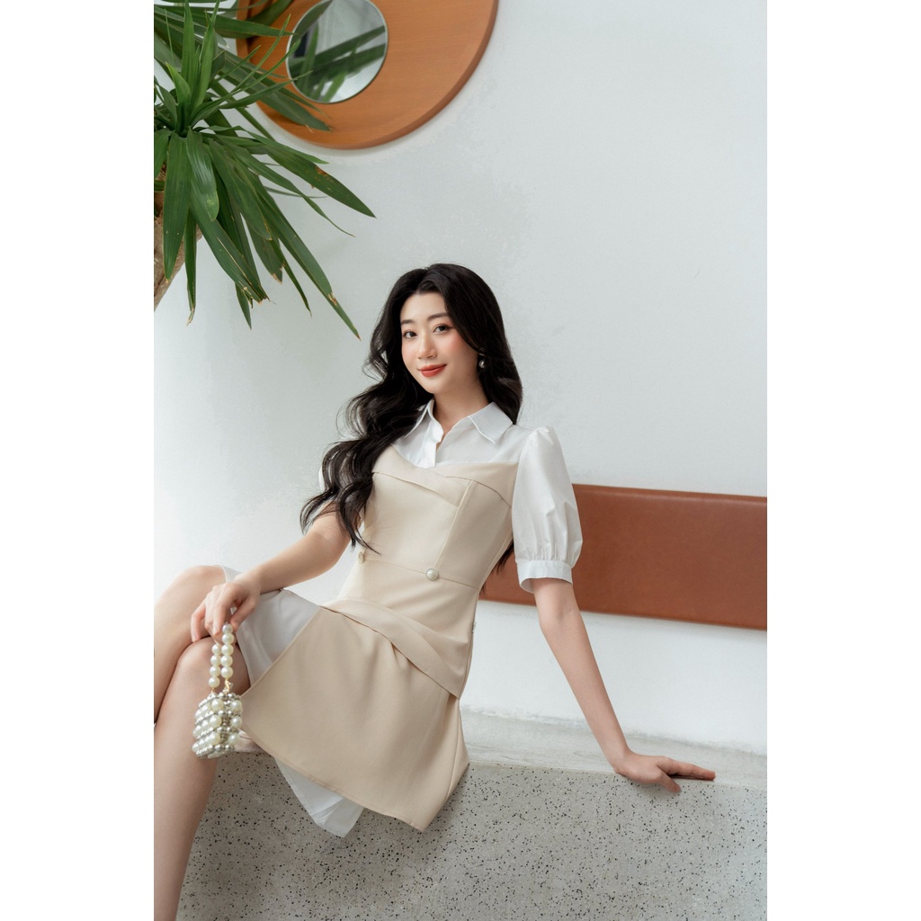 Váy công sở ngắn tay vai bồng 2 vạt chéo  TIINSTORE  VHN476