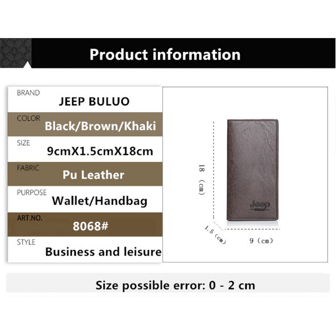 Ví Da JEEP Dáng Dài Đựng Nhiều Thẻ Phối Khóa Kéo Cá Tính Cho Nam