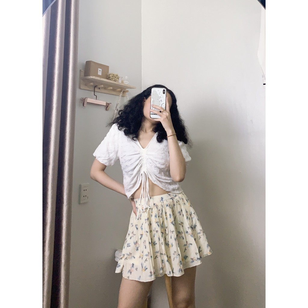 CHÂN VÁY VOAN NHẬT XẾP LY HAI LỚP HOẠ TIẾT HOA FREESIZE, [QN16] - 2&T WEAR, 2HAND, SECONHAND,SI TUYỂ