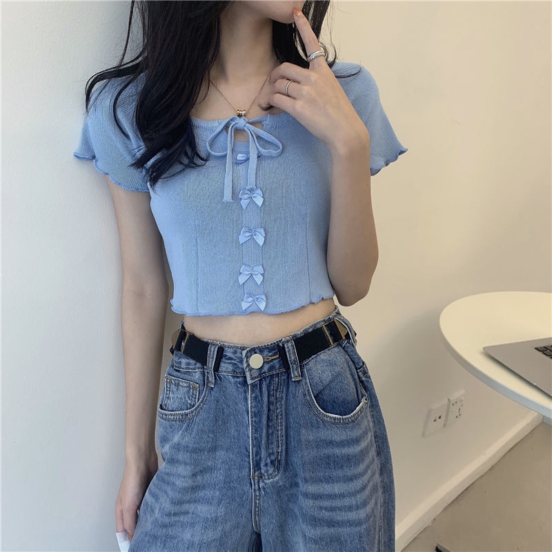 AMOI Áo Thun Ngắn Tay Phối Dây Rút Thời Trang Dành Cho Nữ