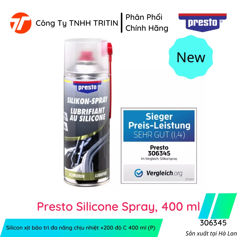 Silicon xịt bảo trì đa năng chịu nhiệt +200 độ C 400ml Presto Không Độc Hại - Sản Xuất Tại Hà Lan 306345 | TRITINCO