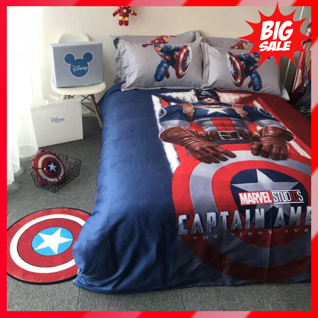 Bộ Chăn ga gối cotton 100% disney trẻ em mát mềm không bí xuất khẩu captain america