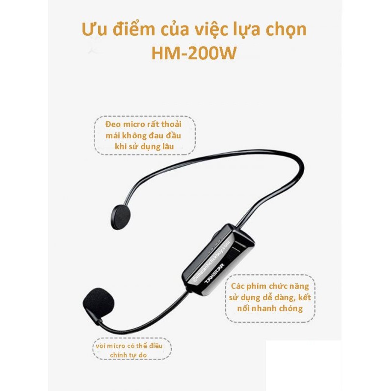 Micro mic không dây TAKSTAR HM-200W đeo tai sử dụng sóng UHF cao cấp, mic đeo tai trợ giảng