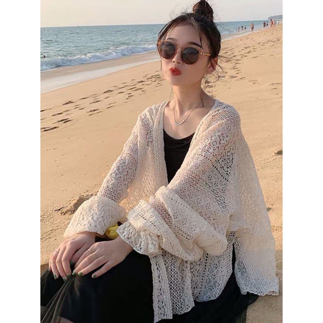 Áo khoác len mỏng dài / cardigan lưới đi biển ulzzang