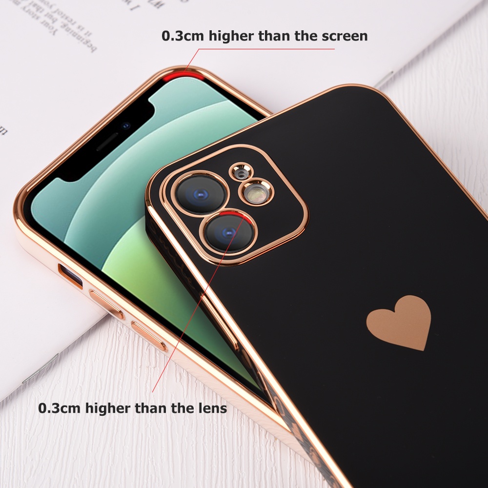 Ốp Điện Thoại Mạ Điện Họa Tiết Trái Tim Cho IPhone 12 11 14 13 Pro Max XR 7 8 Plus