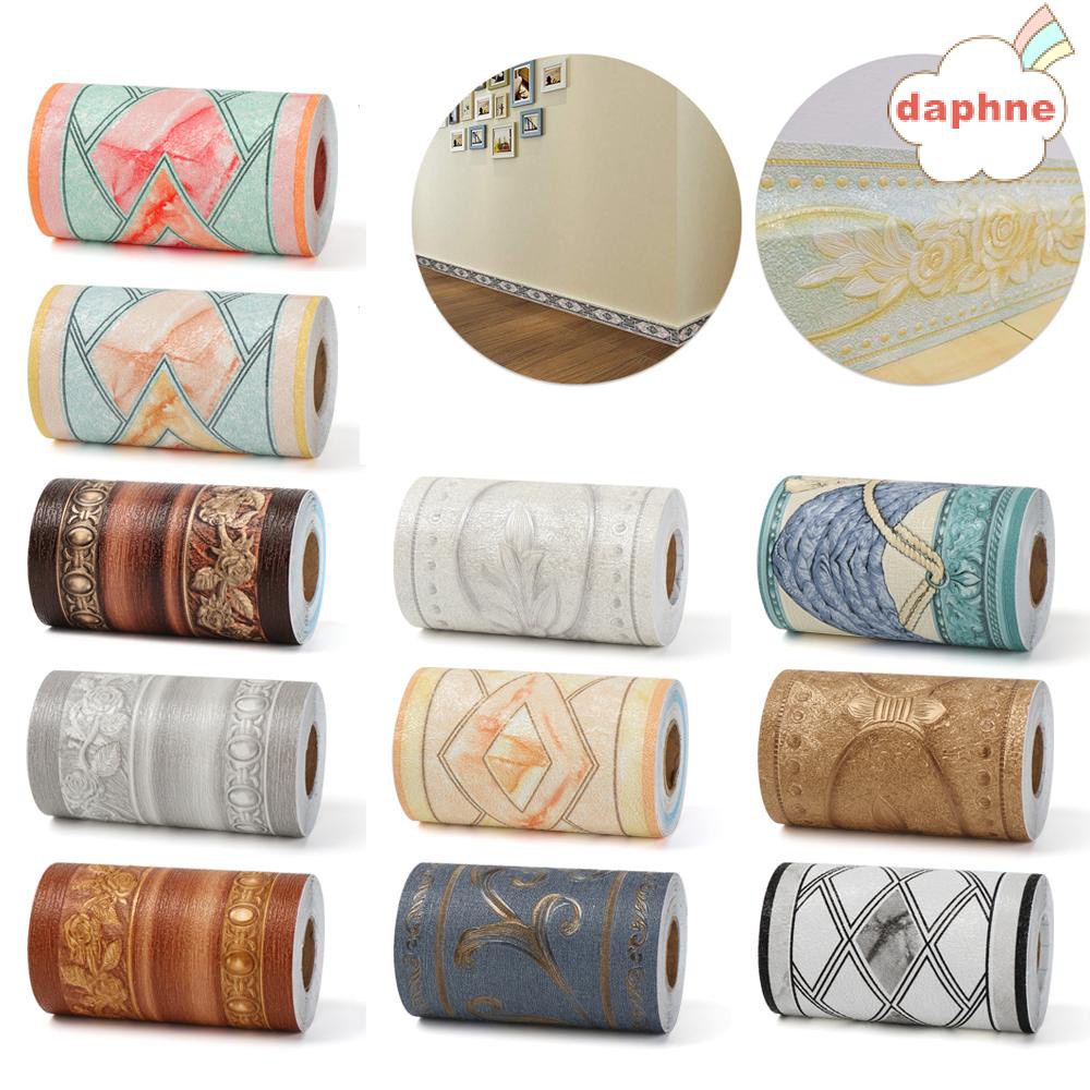 DAPHNE Home Decor Waist Line Wallpaper Self-adhesive Baseboard Wall Border Stickers Waterproof Living Room Vinyl Decals Retro Embossing PVC Skirting Line/Multicolor