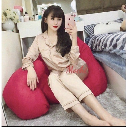 Bộ Pijama lụa mặc nhà viền bèo dài tay
