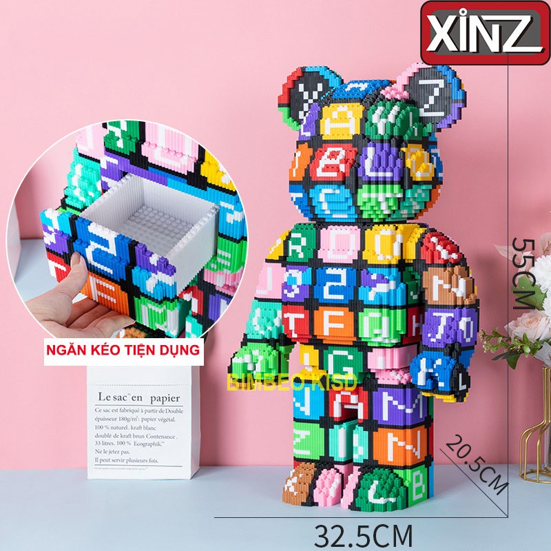 Lego gấu bearbrick cỡ lớn 55cm bear brick LOL Jinx League trưng bày trang trí sang trọng cho gia đình