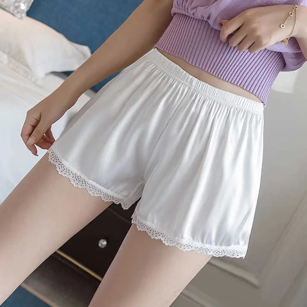 Quần Short An Toàn Mặc Trong Váy Bằng Vải Satin Phối Ren Không Đường May Thoải Mái Nhiều Màu Tùy Chọn Cho Nữ