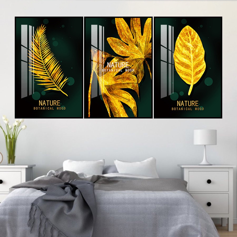 Tranh Laminate Tráng Gương - Tranh Treo Tường Phòng Khách Lá Vàng