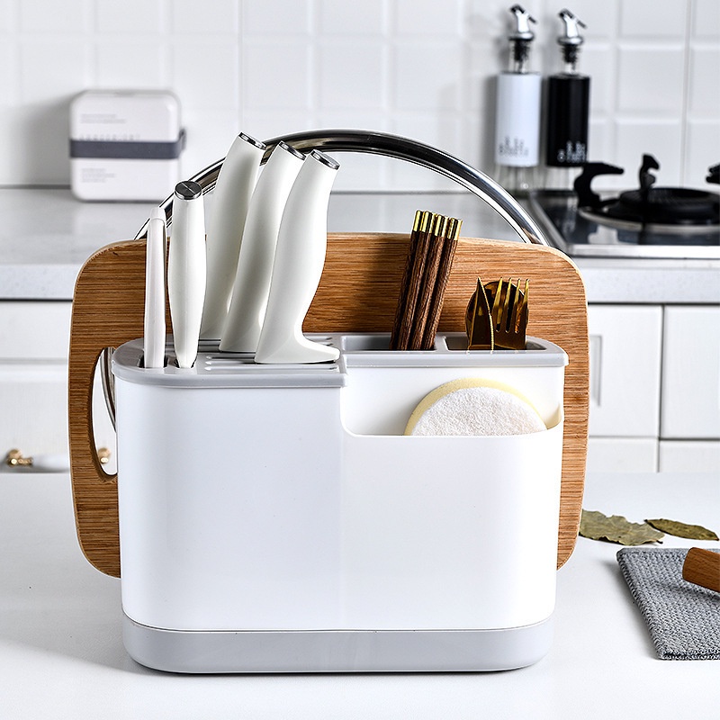 Kệ Để Dao Thớt Nhà Bếp Kèm Khay Để Vung Gía Đựng Đũa Thìa Chất Liệu Nhựa ABS