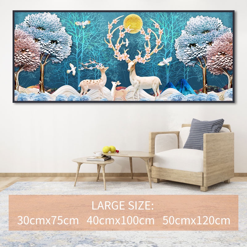 Bộ tranh đính đá 5D họa tiết phong cảnh/ hươu độc đáo DIY