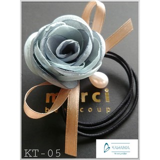 Cột tóc hoa vải đính ruy băng- Xanh - KT05