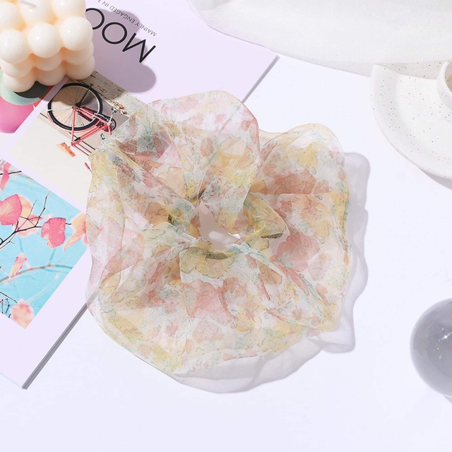 Chun cột tóc vải voan hoa scrunchies siêu to