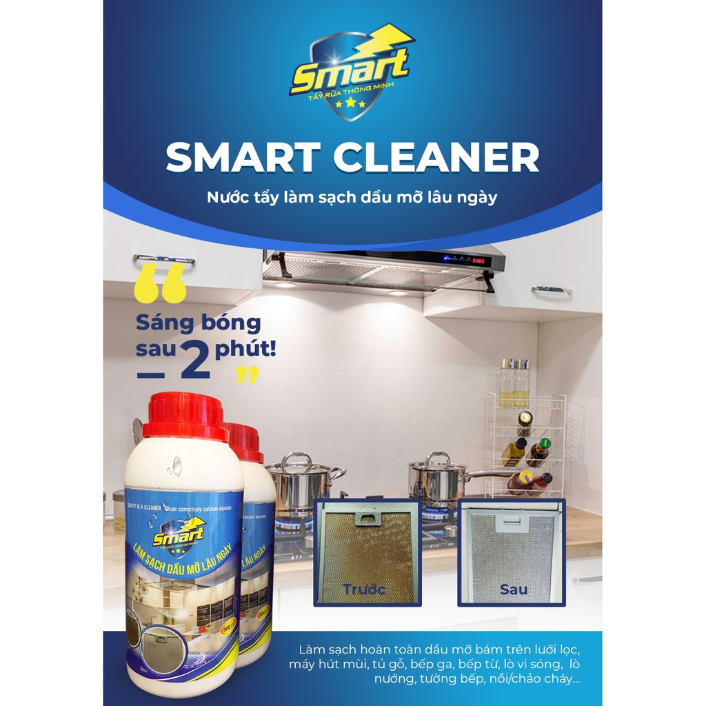 [TO GẤP ĐÔI] Tẩy rửa hút mùi, nồi, xoong, chảo bám dính mỡ SMART CLEANER (tặng túi bóng kính)