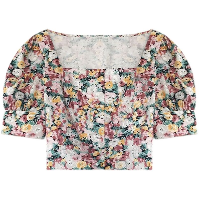 Áo Kiểu Tay Phồng Cổ Vuông In Họa Tiết Hoa Phong Cách Retro Thời Trang Nữ Tính | BigBuy360 - bigbuy360.vn