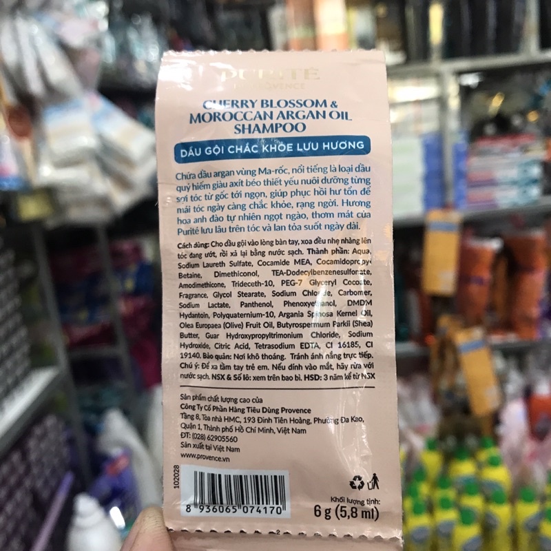 Dây dầu gội Purite Chắc khỏe Lưu hương 6g/gói