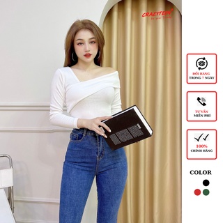 Áo thun kiểu nữ crazyteen tay dài lệch vai at0242