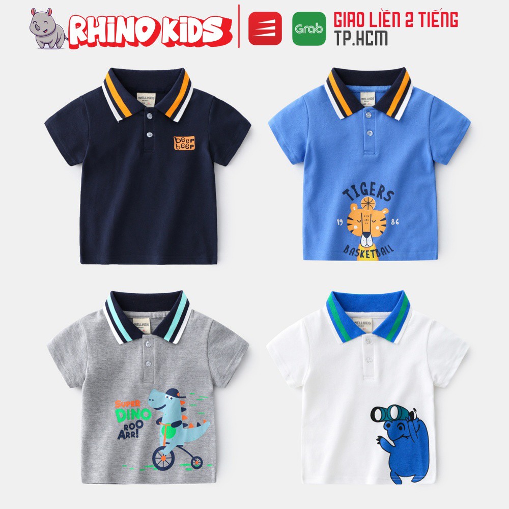 Áo POLO bé trai WELLKIDS áo thun in hình TIGER chất 100% cotton mềm mịn êm ái hàng xuất Âu Mỹ