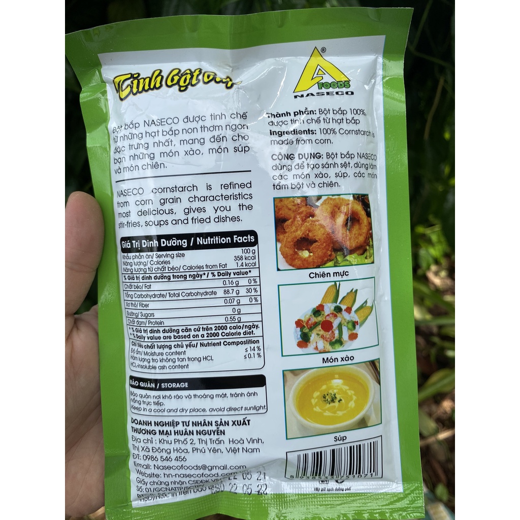 Tinh bột bắp NASECO 150g, dùng tạo sánh sệt, làm các món xào, súp, các món tẩm bột và chiên. Date 05.2022