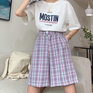 Set áo thun quần ngố caro ( ảnh thật &@