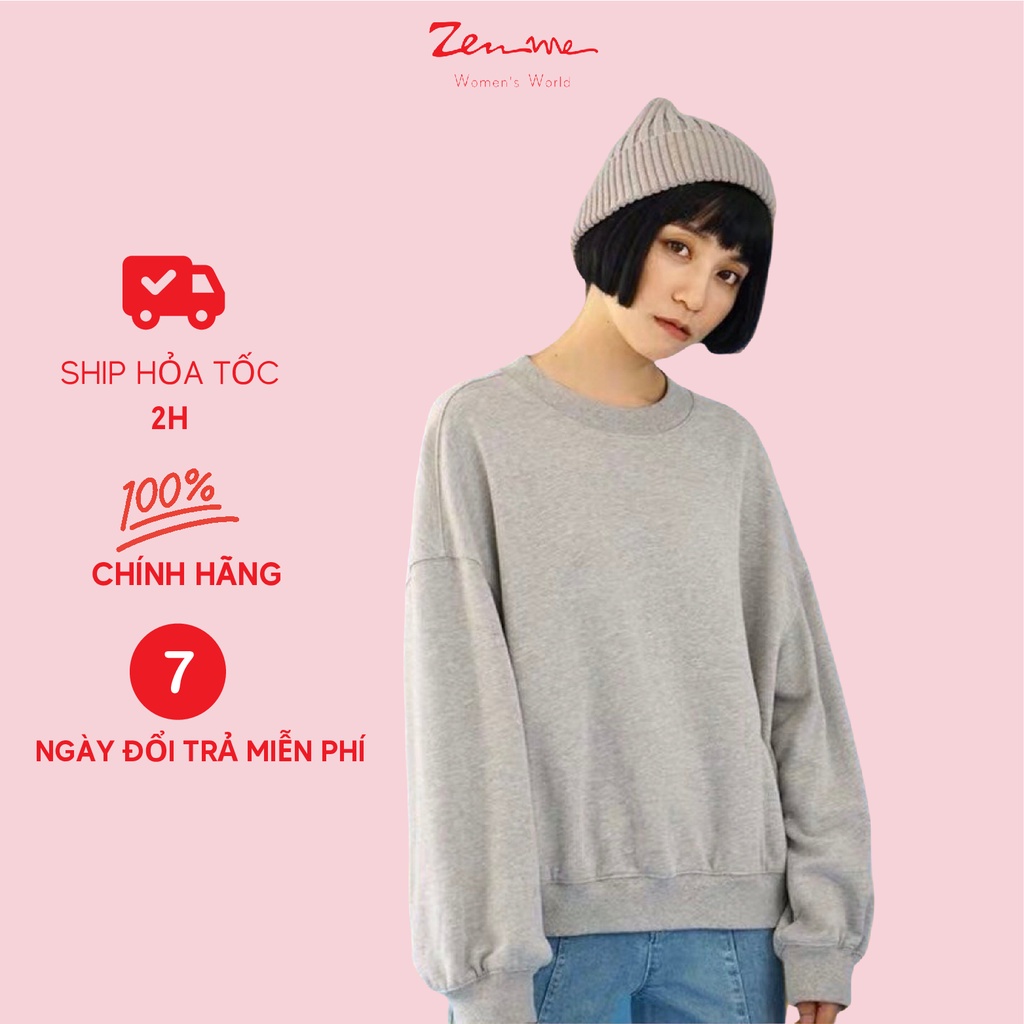 Áo Sweater Nữ Zen Me Trơn Nỉ Da Cá Cao Cấp Không Bai Xù Bền Màu Dáng Rộng Rãi