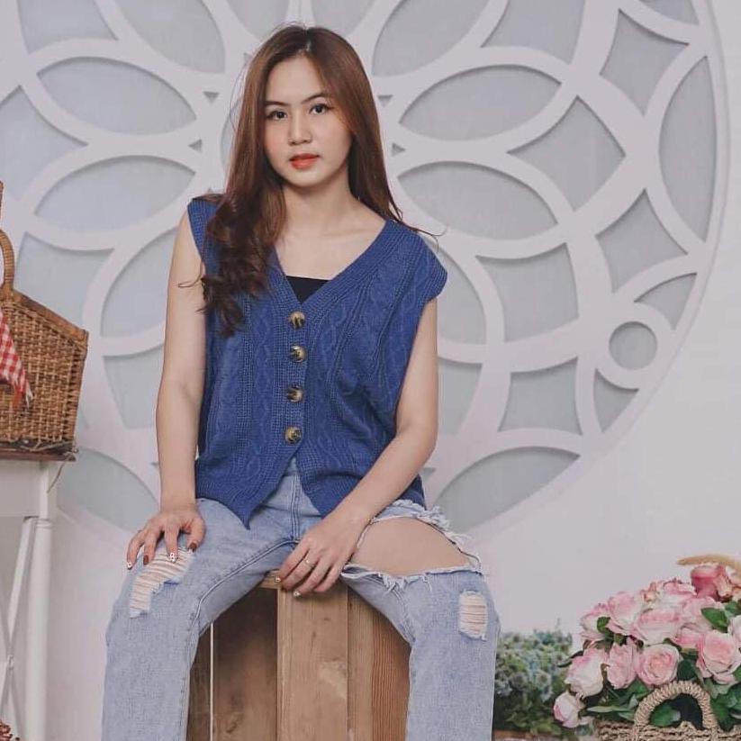 Giá Rẻ nhất... Áo Dệt Kim Sát Nách Màu Trơn Đính Nút Phong Cách Hàn Quốc Cho Nữ