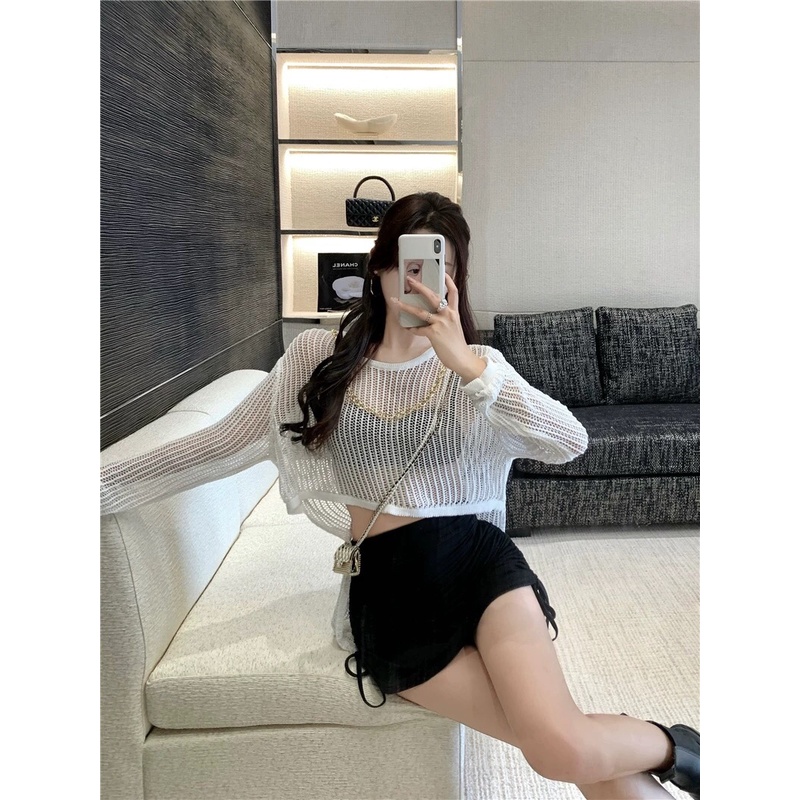 Cocory vn Áo Croptop Tay Dài Dáng Rộng Thời Trang Mùa Hè Quyến Rũ Cho Nữ