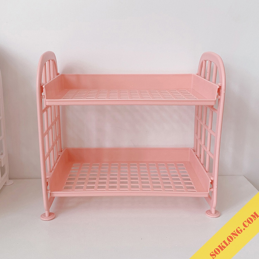 Kệ nhựa mini 2 tầng giá đựng sách, mỹ phẩm để bàn tiện ích decor