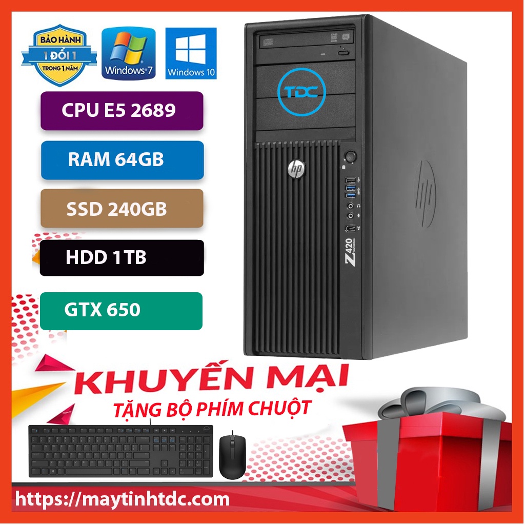 Máy Trạm HP Z420 Chuyên Đồ Họa/Game Nặng CPU E5 2689 Ram 64GB,SSD 240GB,HDD 1TB,Card Rời GTX 650+Qùa Tặng