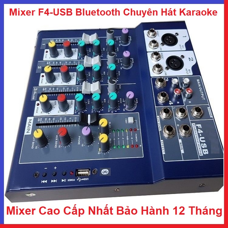 Bàn Mixer F4 USB Có Bluetooth, Tặng Giắc 6,5 loại Cao Cấp Nhất, Bộ Chọn Âm Thanh - Chuyên Hát Livestream - Hát Karaoke