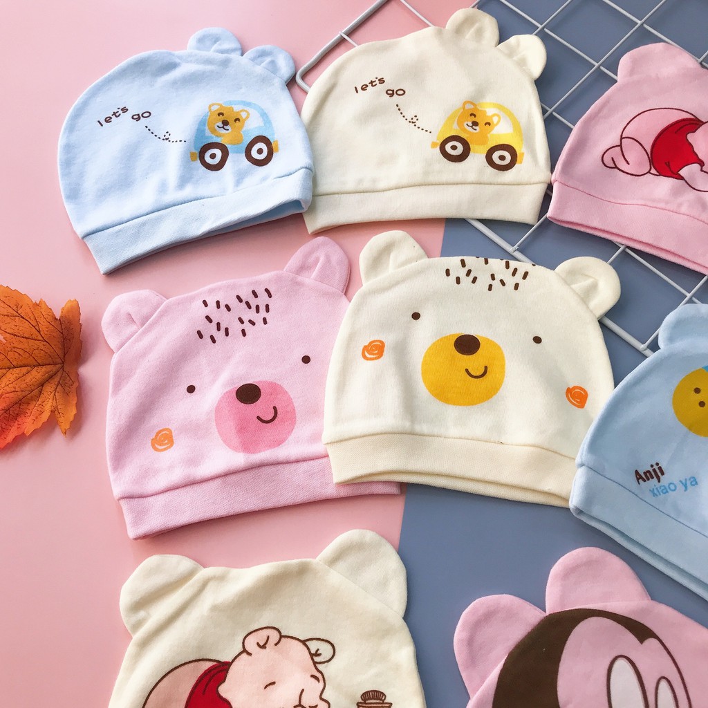 Mũ sơ sinh - nón cho bé sơ sinh che thóp bảo vệ đầu hàng cotton cao cấp xuất dư - Ahimom