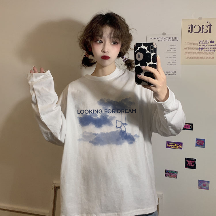 Women Korean Long Sleeve Cloud Printed Blouse