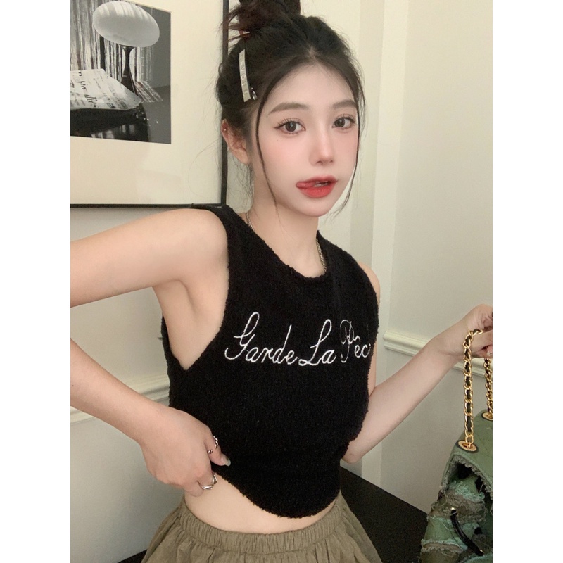 Áo sweater Dệt Kim Tay Dài Dáng Ôm In Họa Tiết Kiểu retro Hàn Quốc Thời Trang Mùa Thu Cho Bạn Gái