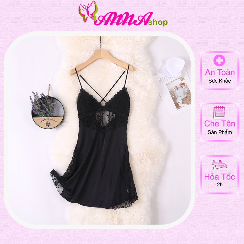 Váy ngủ  lụa nữ hai dây  phối ren gợi cảm, thoải mái, thoát mát (MS 09038) Anna Shop