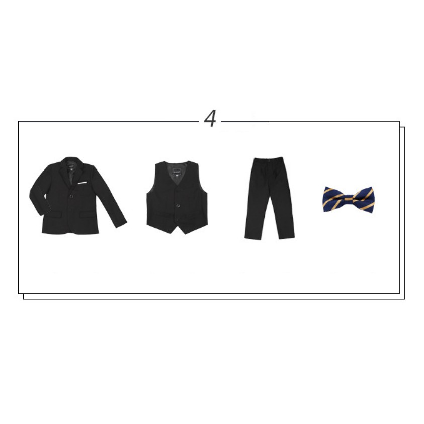 Bộ ghile vest bé trai đen TQB043 gồm 3 chi tiết (Áo ghile + áo vest+ quần tây) tặng kèm nơ dành cho bé từ 5 6 7 8 9 10t