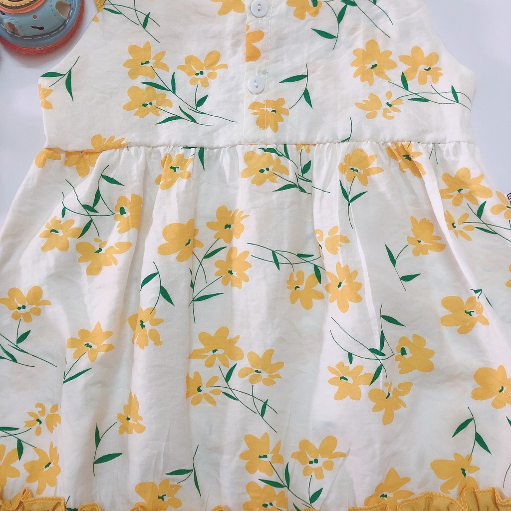 [MÙA HÈ 2021]Váy bé gái hoa nhí vàng cổ vuông chất liệu thô đũi thoáng mát, không phai àu diện hè cho bé từ 10-23 kg
