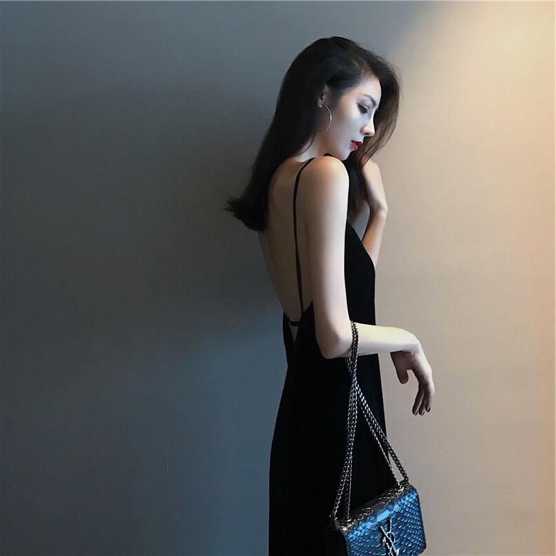 Đầm Dài Hai Dây Màu Đen Quyến Rũ Thời Trang Mùa Hè Cho Nữ