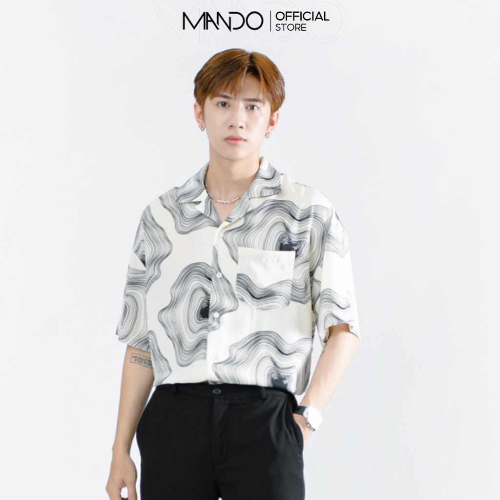 Áo Sơ Mi Nam Ngắn Tay Họa Tiết Vân Gỗ MANDO Chất Liệu Chiffon Cao Cấp Không Nhăn, Mịn Mát SMD139