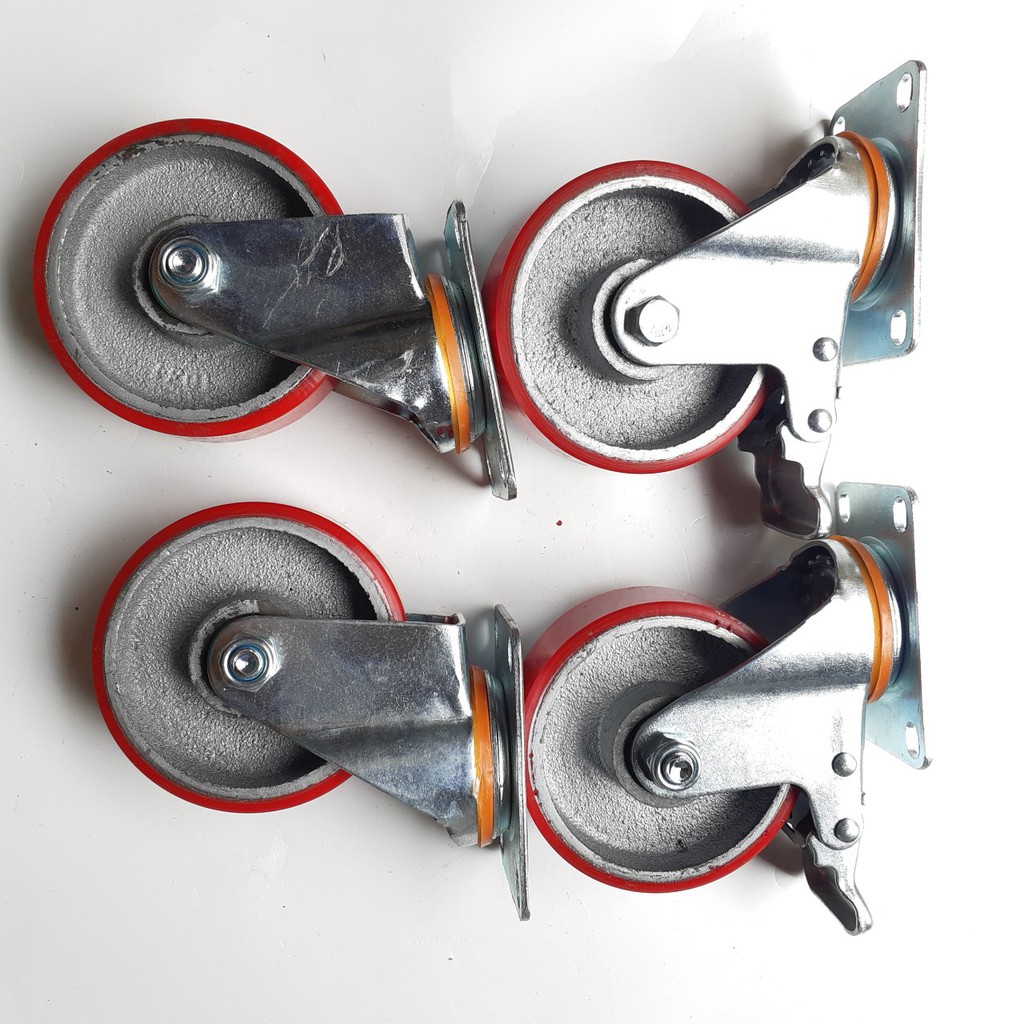 Bộ 4 Bánh xe PU – với đường kính 100mm bề rộng bánh 32mm - MITUHOME- Được sản xuất từ gang đúc đặc bọc lớp PU loại 100mm