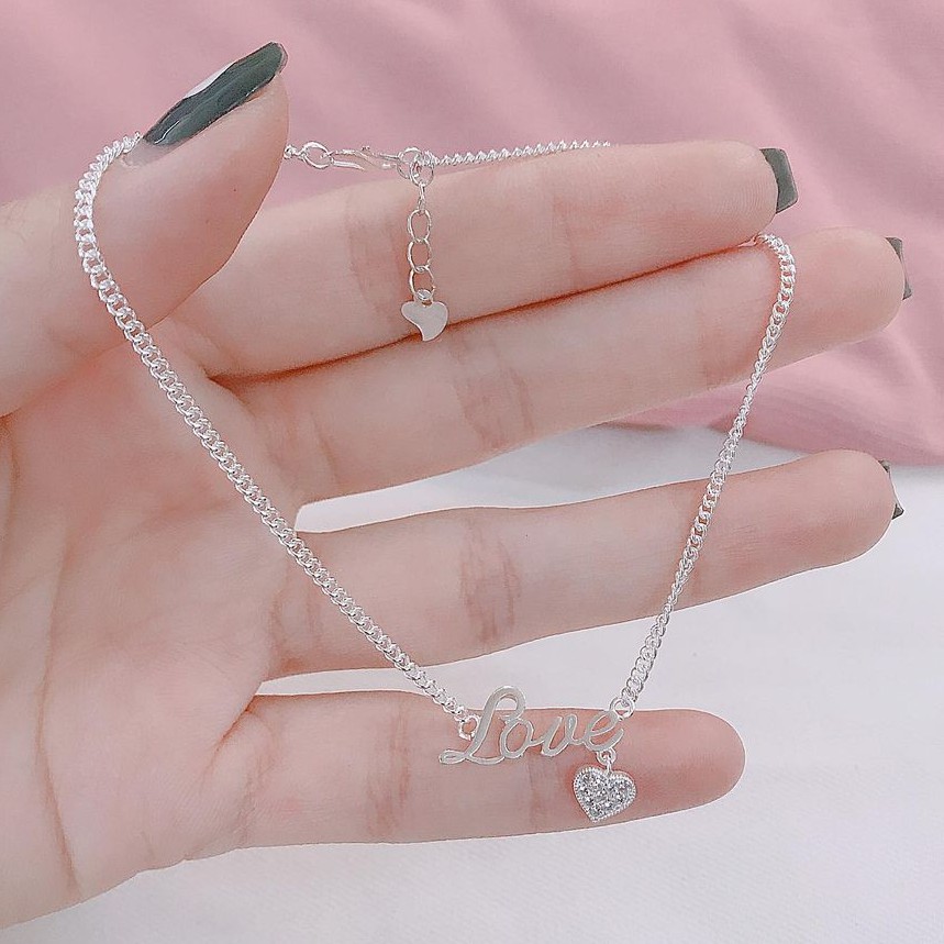 Lắc Chân Bạc Chữ Love Trái Tim Dây Dày Dặn - Bạc Minh Cảnh