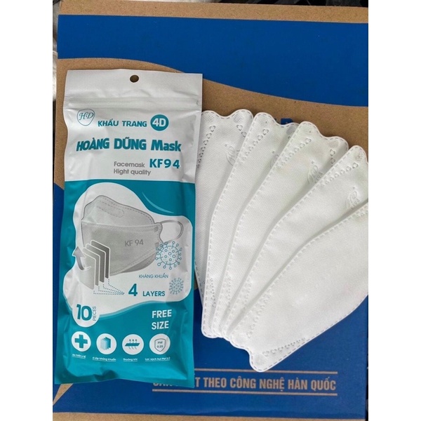 khẩu trang kf94 hoàng dũng kháng khuẩn, không xù lông chất liệu 4 lớp