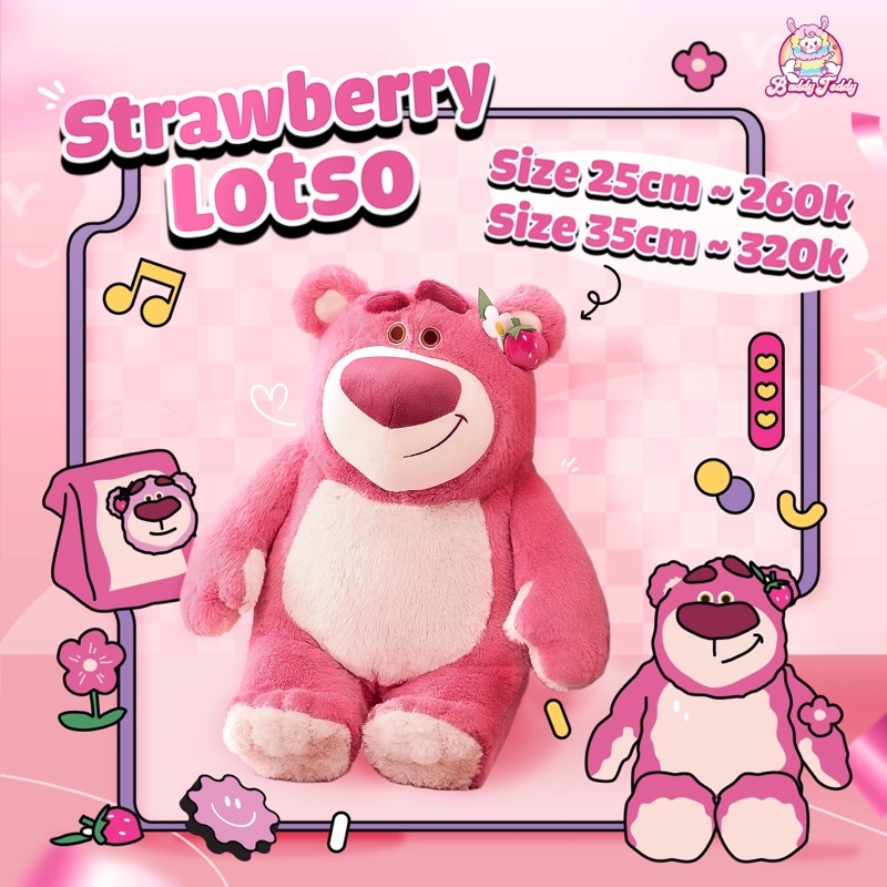 Gấu Bông Lotso Toy Story màu hồng nhạt đáng yêu, thú nhồi bông đồ chơi làm quà tặng, vải mềm mịn, bông nhồi BuddyTeddy